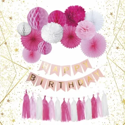 Набор для фотозоны «Праздничный карнавал» (14 предметов+скотч,веревка и скрепки), Фуксия/Розовый/Белый