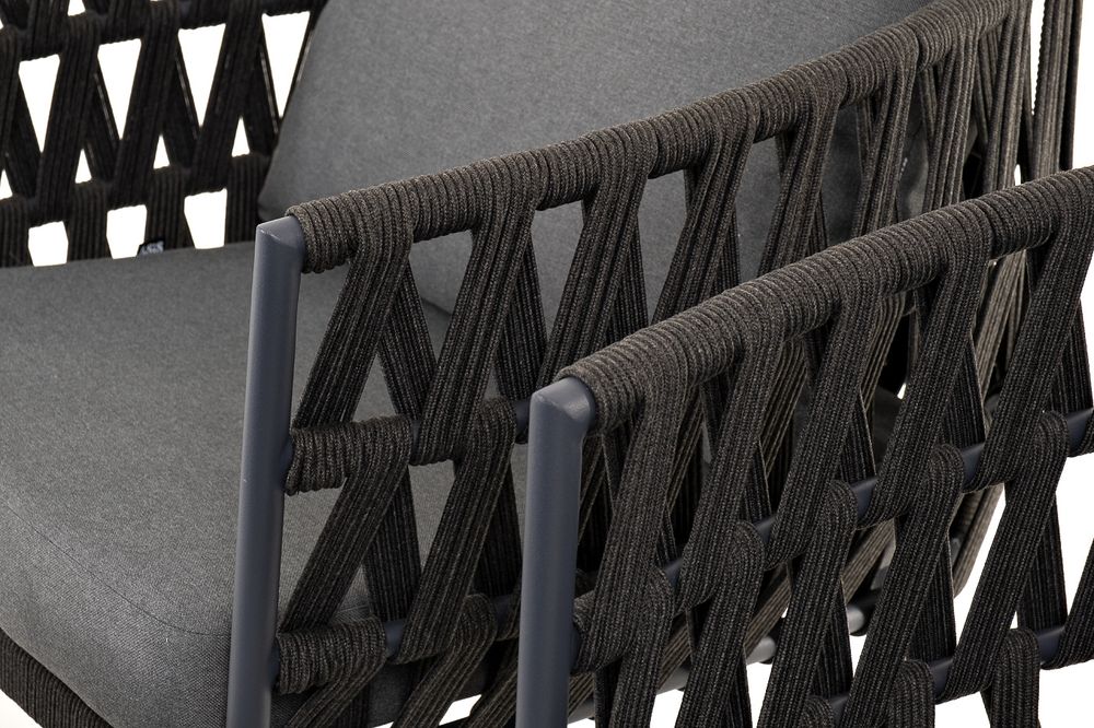 "Диего" лаунж-зона 4-местная плетеная из роупа (веревки), каркас алюминиевый темно-серый, роуп темно-серый