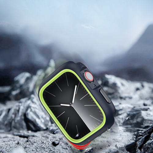 Чехол-бампер для часов Apple Watch серия 10, размер 42мм, темно-синий с зелеными вставками (Midnight/Green) от Dux Ducis, серия Bamo Series