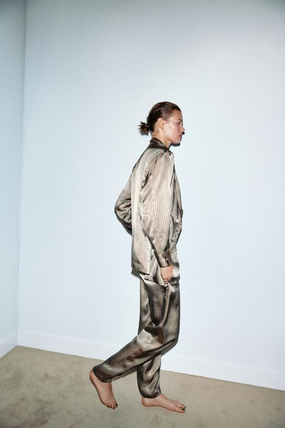 ZARA БРЮКИ В ПИЖАМНОМ СТИЛЕ В ПОЛОСКУ, РЫЖЕВАТО-КОРИЧНЕВЫЙ