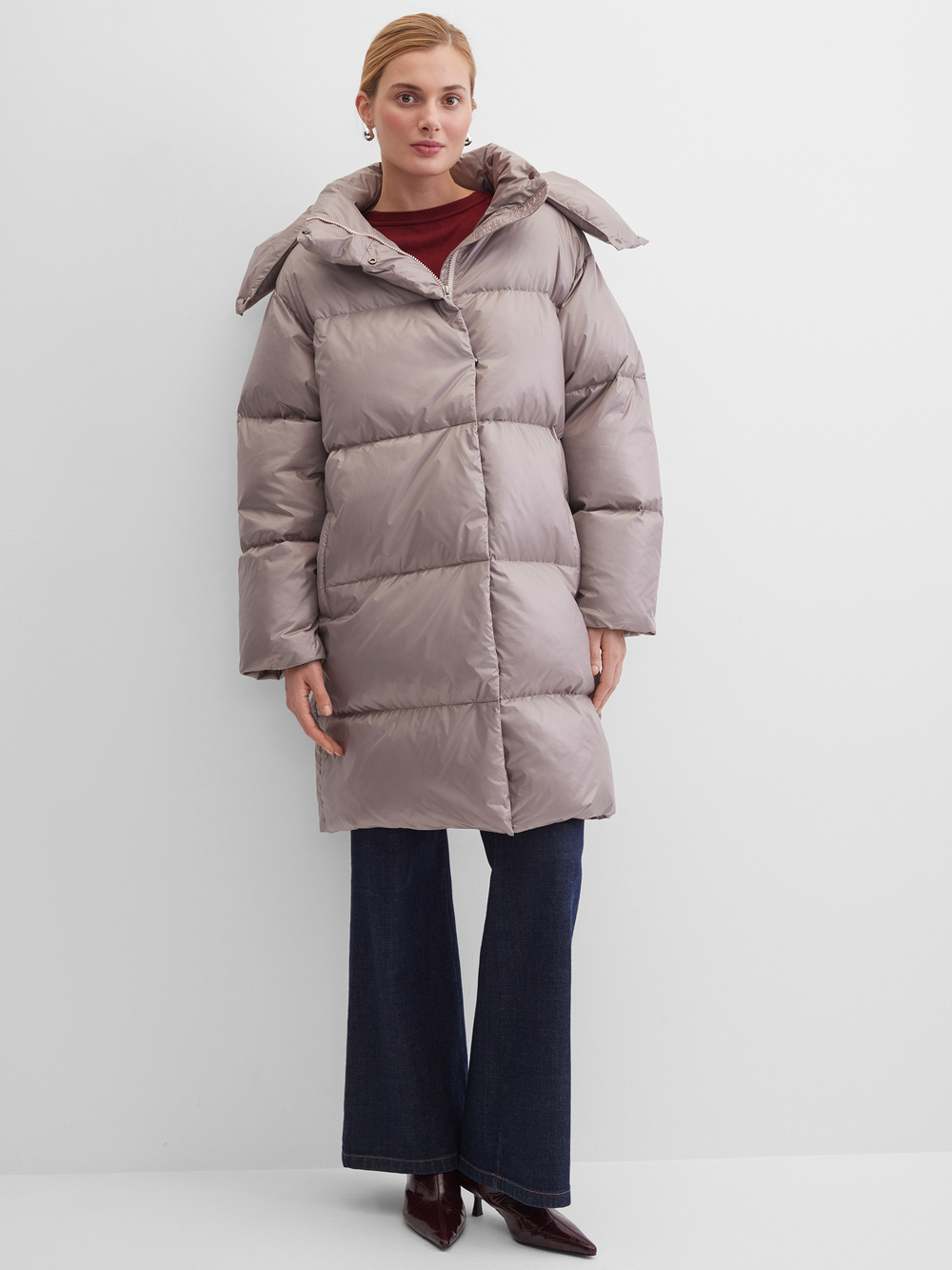 MIDI пуховик с объемным капюшоном, Beige Pink🐨🐨🐨