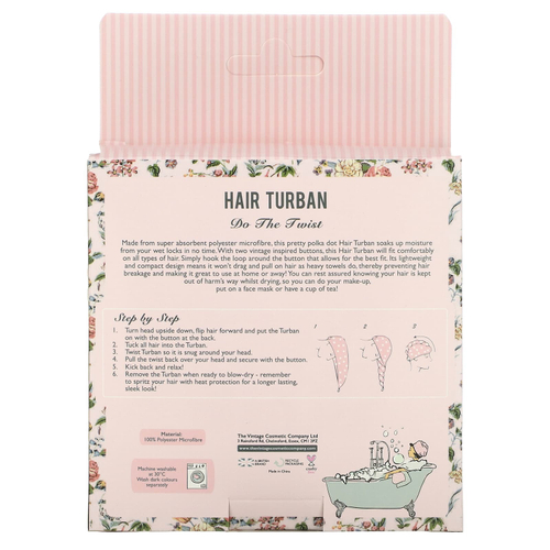 The Vintage Cosmetic Company, Тюрбан для волос, в розовый горошек, 1 штука