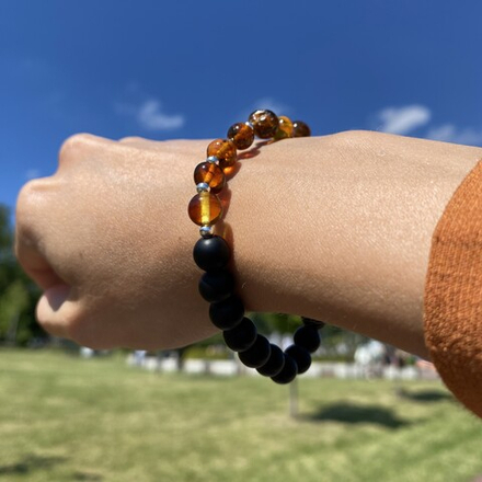 Браслет шунгит+янтарь 16