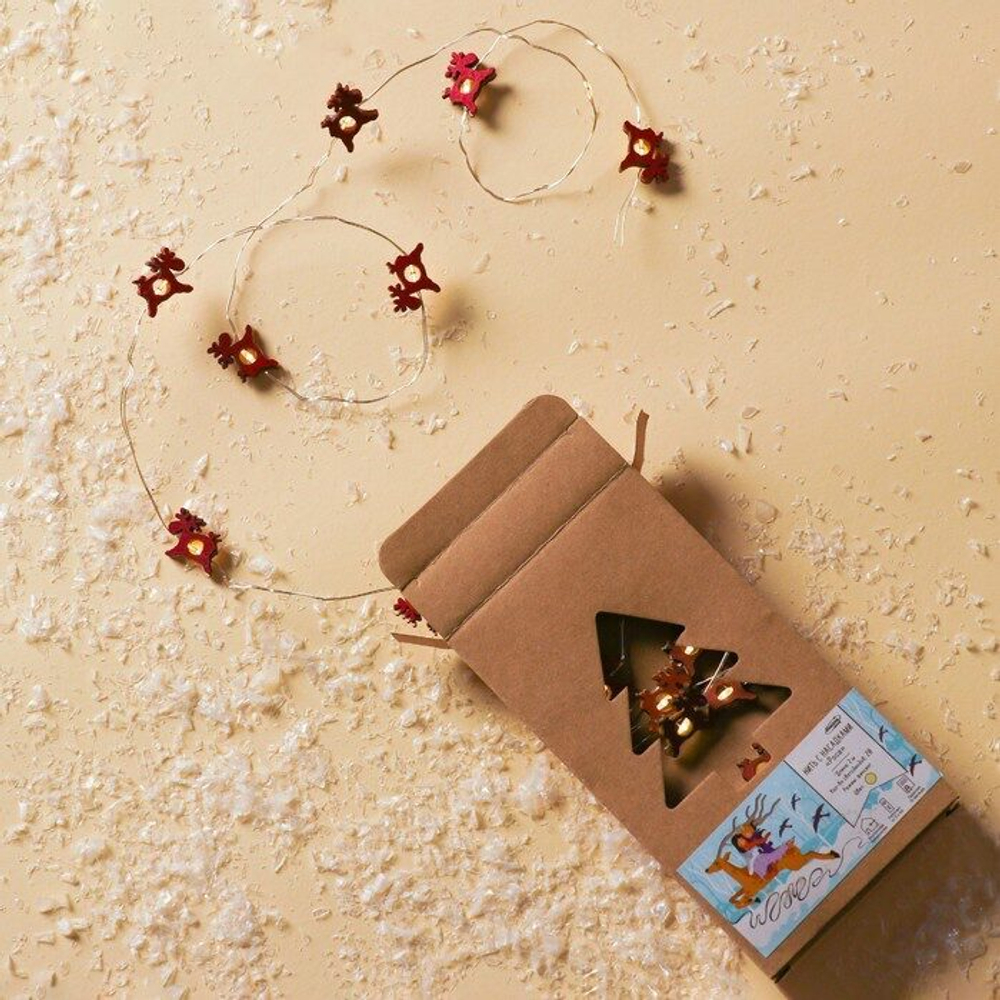 Гирлянда "Нить", роса с насадками "Олень красный", 2 м, LED-20-3V, 2*АА, фиксинг, нить прозрачная, свечение тёплое белое