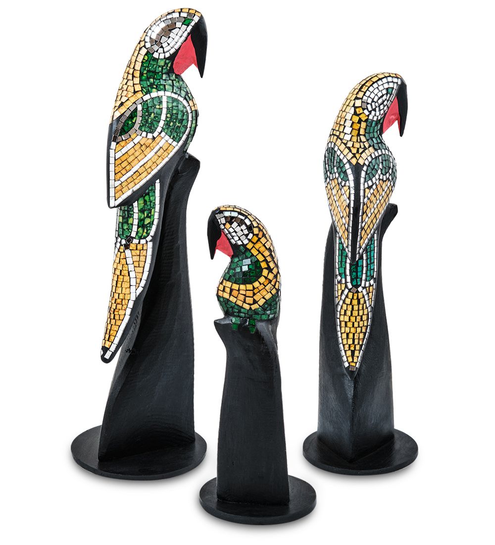 Decor and Gift 23-028-04 Н-р статуэток из трех «Попугай» дерево+стекл.мозаика (50,40,30 см)