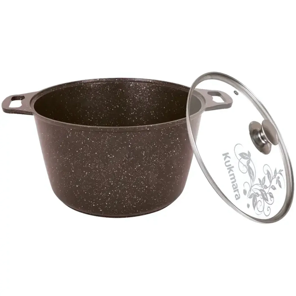 Кастрюля 8,5л «Мраморная»(кофейный мрамор) со стеклянной крышкой кмк852а