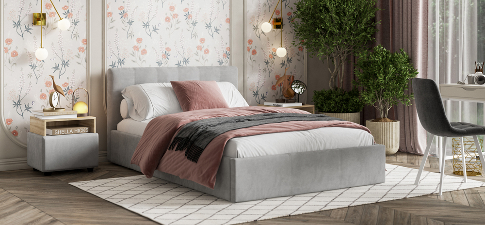 Белла Кровать без ПМ 140 Велюр Монолит сталь