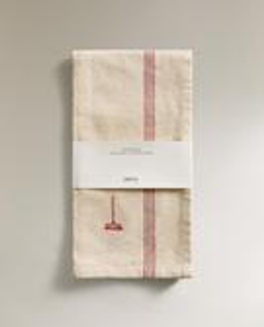 ZARA HOME КУХОННОЕ ПОЛОТЕНЦЕ ИЗ ХЛОПКА С ВЫШИВКОЙ, КРАСНЫЙ