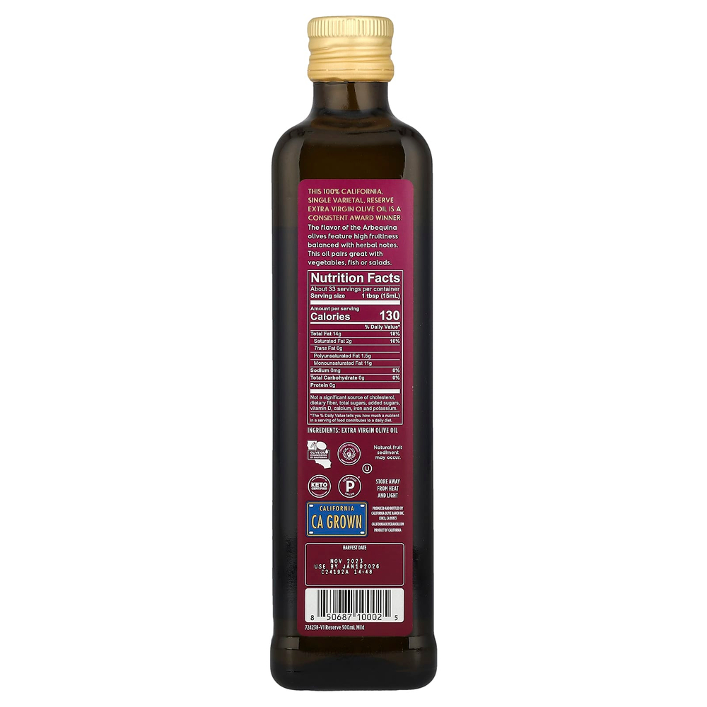 California Olive Ranch, нерафинированное оливковое масло высшего качества, из оливок сорта арбекина, 100% сырья из Калифорнии, 500 мл (16,9 жидк. унции)