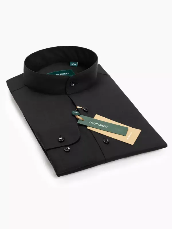 Рубашка с воротником-стойкой SLIM FIT с длинным рукавом, черная