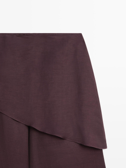 Massimo Dutti Струящиеся брюки-юбка из смесовой льняной ткани, баклажанный