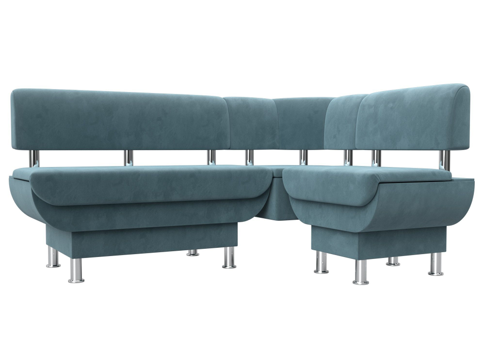 Диван кухонный угловой Альфа правый угол, Бирюзовый, Велюр, 116692