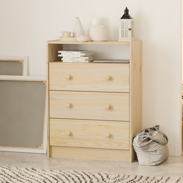 Комод деревянный Раст с 3 ящиками и полкой для хранения вещей, из массива сосны