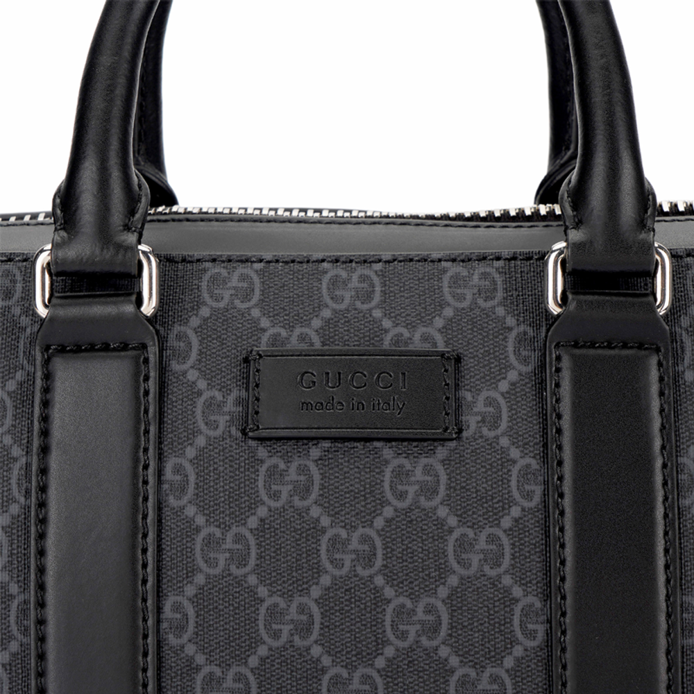 GUCCI Canvas With Leather Briefcase, Shoulder Bag, Crossbody Bag, Handbag Men"s Black