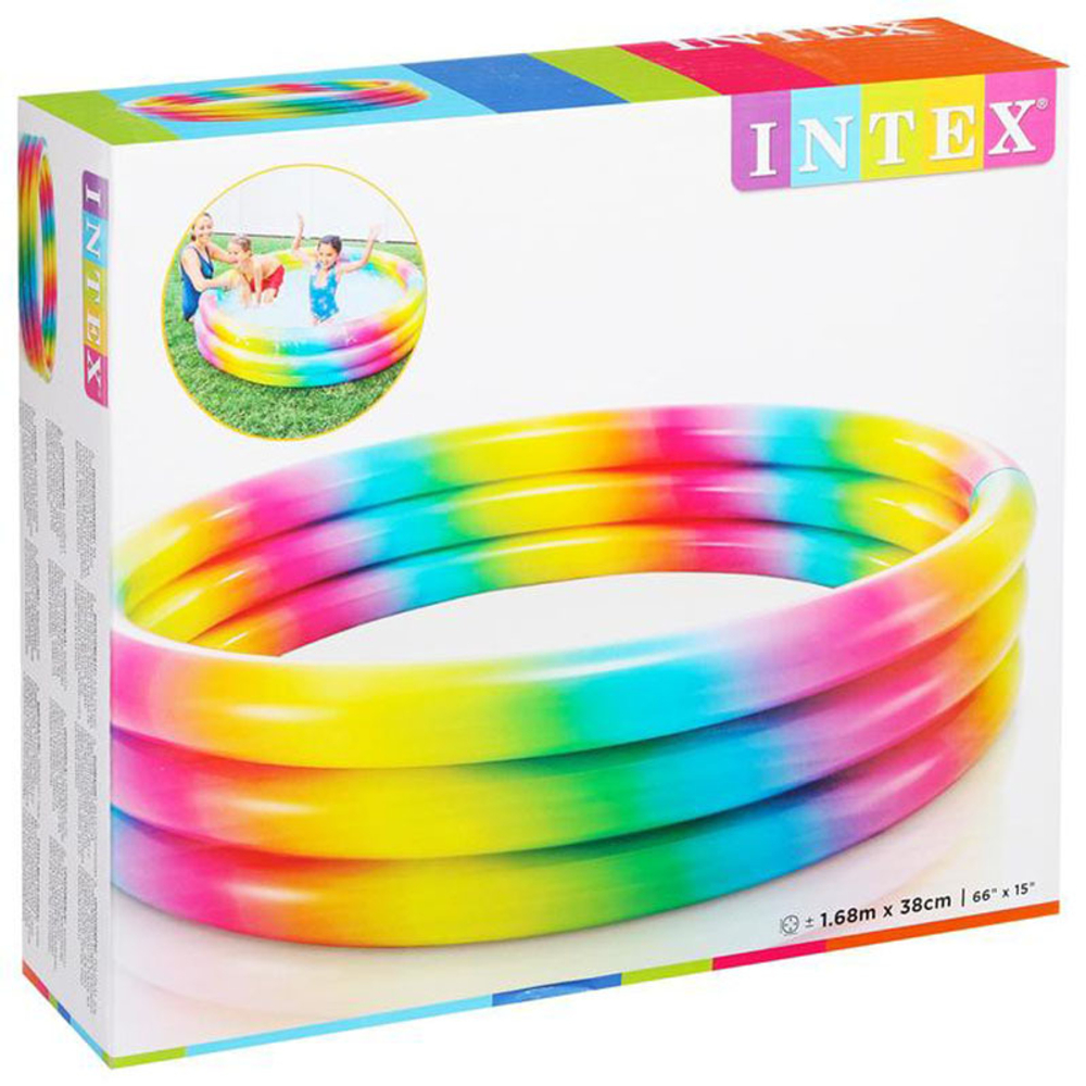 Бассейн надувной Intex 58449 Радужное омбре 168х38 см / Круглый трехсекционный бассейн Интекс с градиентом для дачи и отдыха