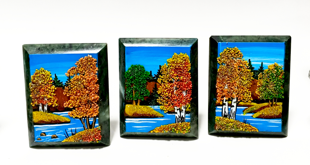 Настольное каменное панно" Времена года" 9-7-3.5см вес 160гр.