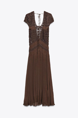 ZARA ДЛИННОЕ ПЛАТЬЕ ИЗ ВИСКОЗЫ, ШОКОЛАДНО-КОРИЧНЕВЫЙ