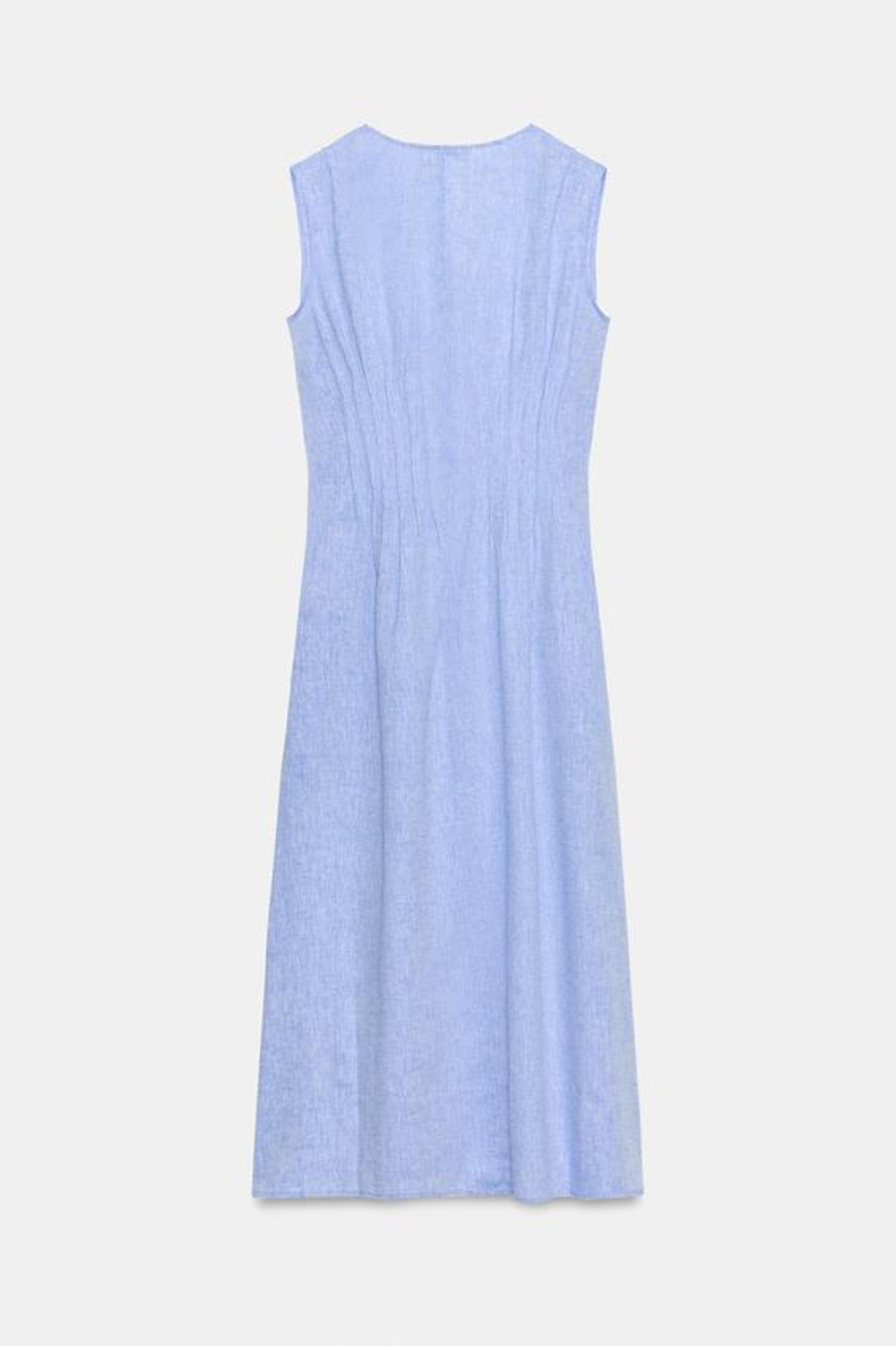 ZARA ЛЬНЯНОЕ ПЛАТЬЕ МИДИ СО СКЛАДКАМИ, СИНИЙ