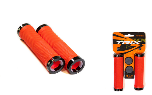 Грипсы TRIX, резиновые, 130мм, алюминиевые фиксаторы на руль черные - 4шт., с заглушками руля, красные
