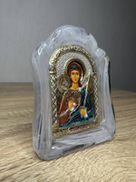 Ангел Хранитель, икона арочная, белое муранское стекло, эмаль 86х112