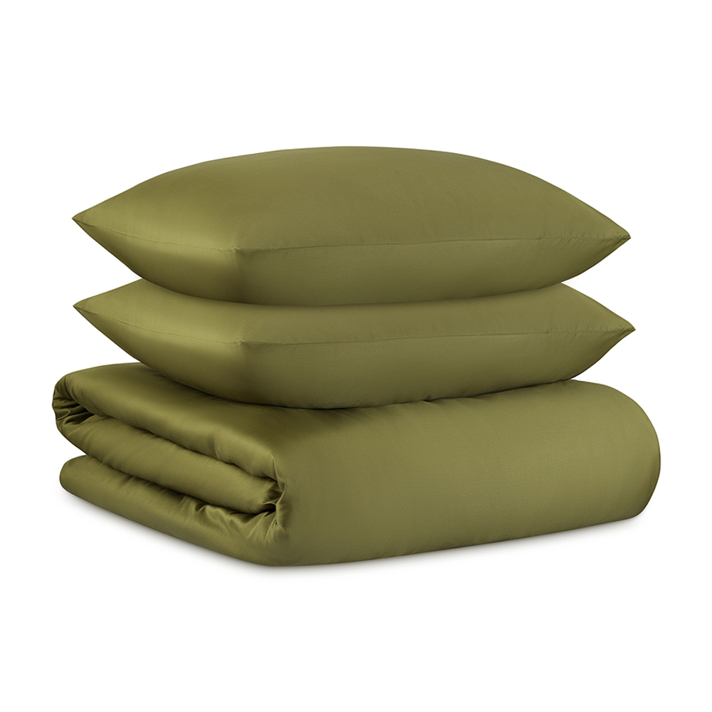 Комплект постельного белья из премиального сатина оливкового цвета из коллекции essential, 200х220 с
