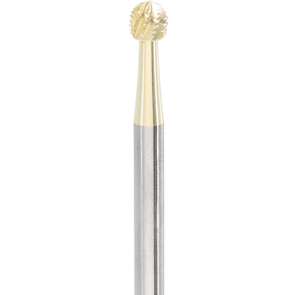 Фреза стоматологическая хирургическая твердосплавная шаровидная, особый дизайн рабочей части с поперечной насечкой позволяет снизить вибрацию, с ZrN покрытием, для костной пластики / распиливания кости, диаметр 3,1 мм, хвостовик прямой(HP), Комет Ден