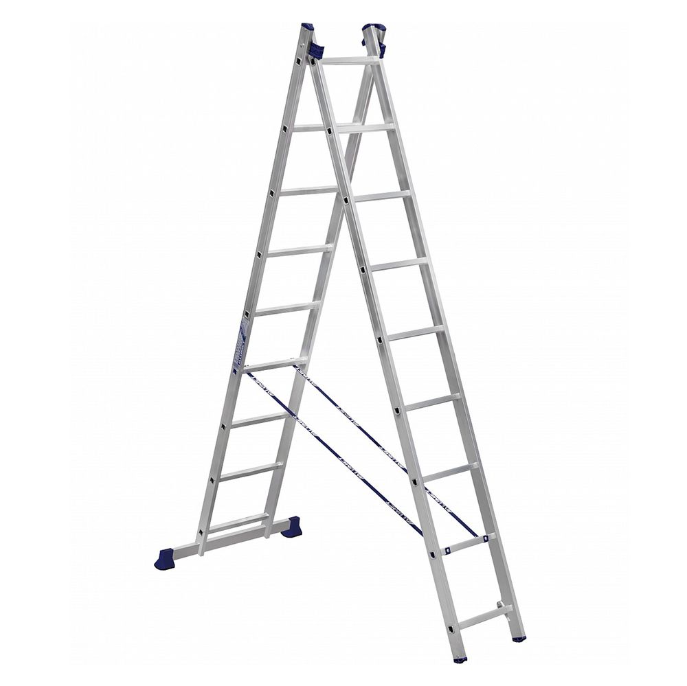 Лестница-стремянка, 2 x 9 ступеней, 2,53 - 4,22 м, алюминиевая, Alumet H2 5209---