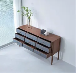 Комод 4638, 162х86 см, орех, синяя экокожа