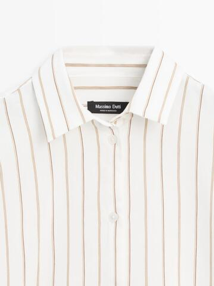 Massimo Dutti Трехцветная рубашка из струящейся ткани в полоску, белый