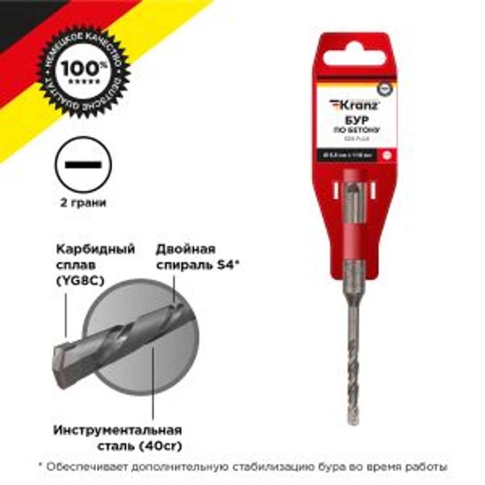 Бур по бетону 5,5x110x50мм, хвостовик SDS-plus KRANZ