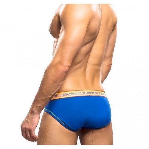 Мужские трусы брифы синие с желтой резинкой Andrew Christian Brief  AC9784