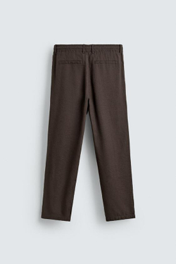 ZARA БРЮКИ RELAXED FIT ИЗ ХЛОПКА И ЛЬНА, КОРИЧНЕВЫЙ
