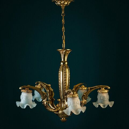 Винтаж: Бронзовая 5-ти рожковая люстра