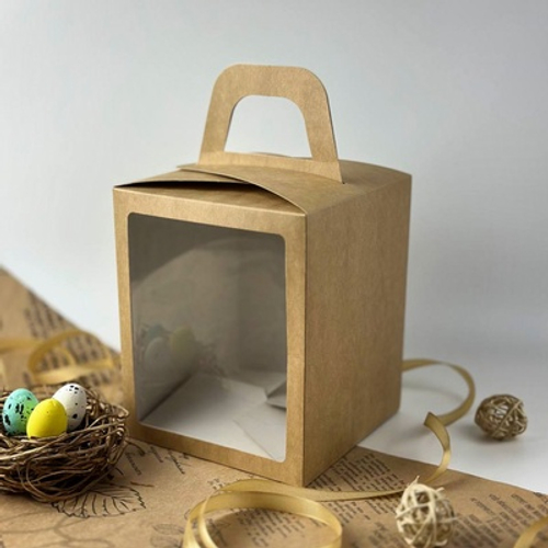 Коробка под кулич с окном 150*150*180 (Крафт) фронтальная загрузка