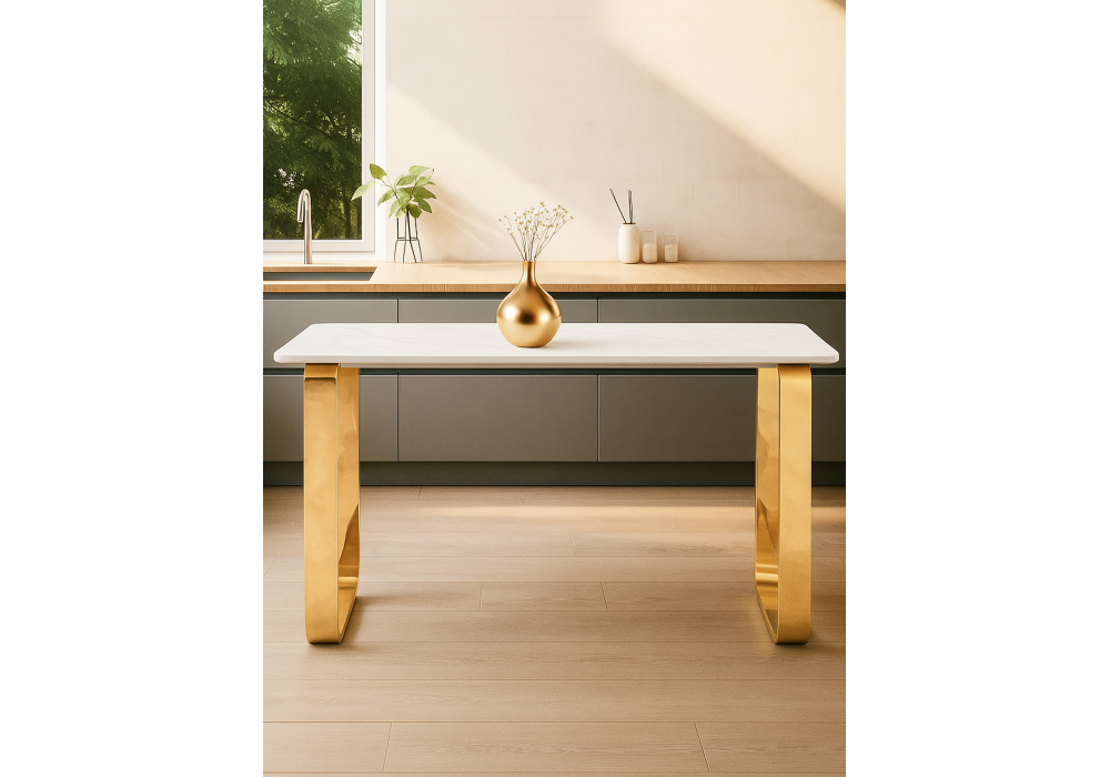 Керамический стол Woodville Селена 4 160х90х77 белый мрамор, золото