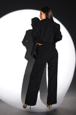 Костюм двойка из мерцающего трикотажа в черном оттенке