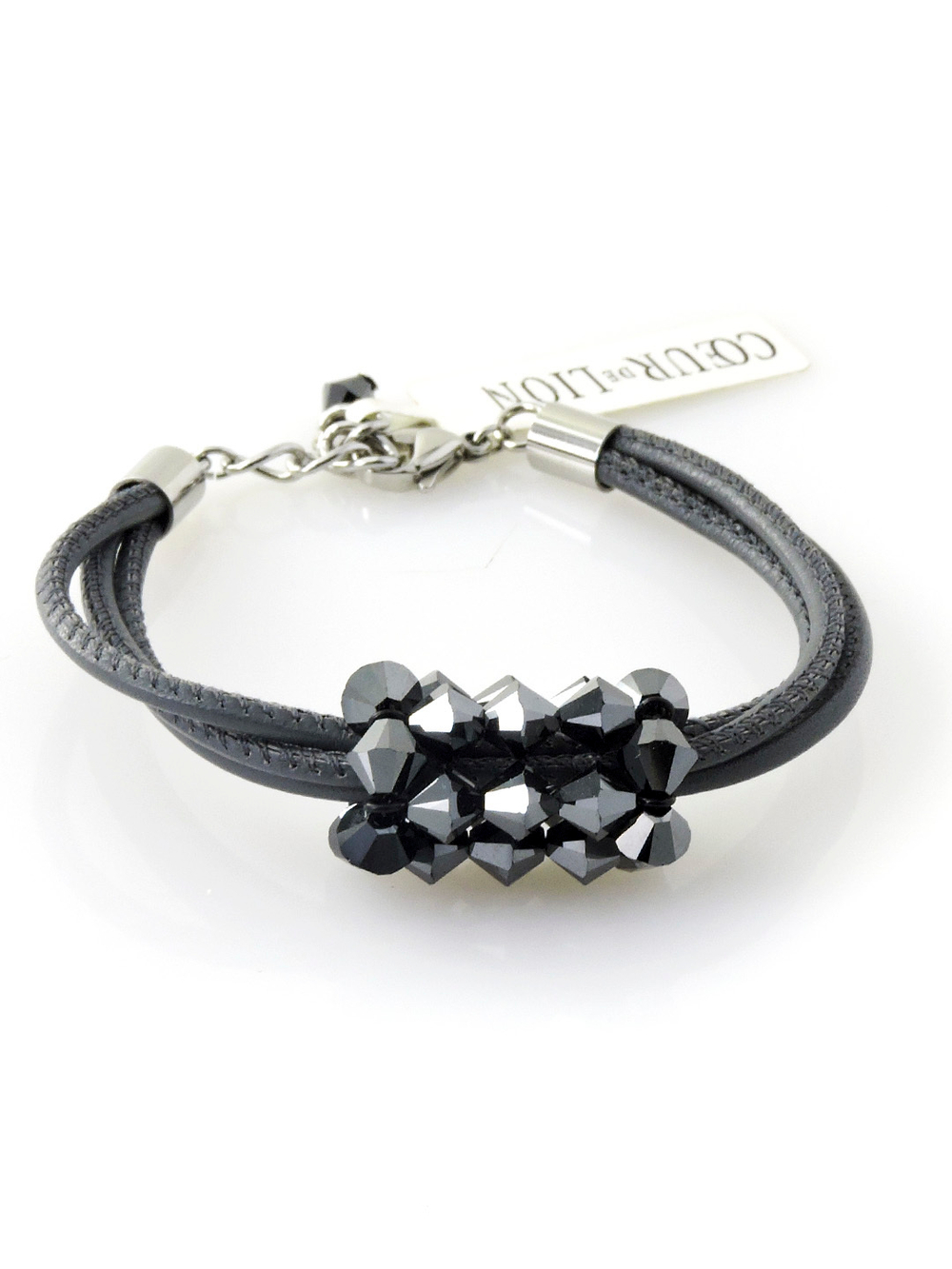 4716 Coeur de Lion браслет с кристаллами Сваровски и мягкой кожи серого цвета в 3 сложения.