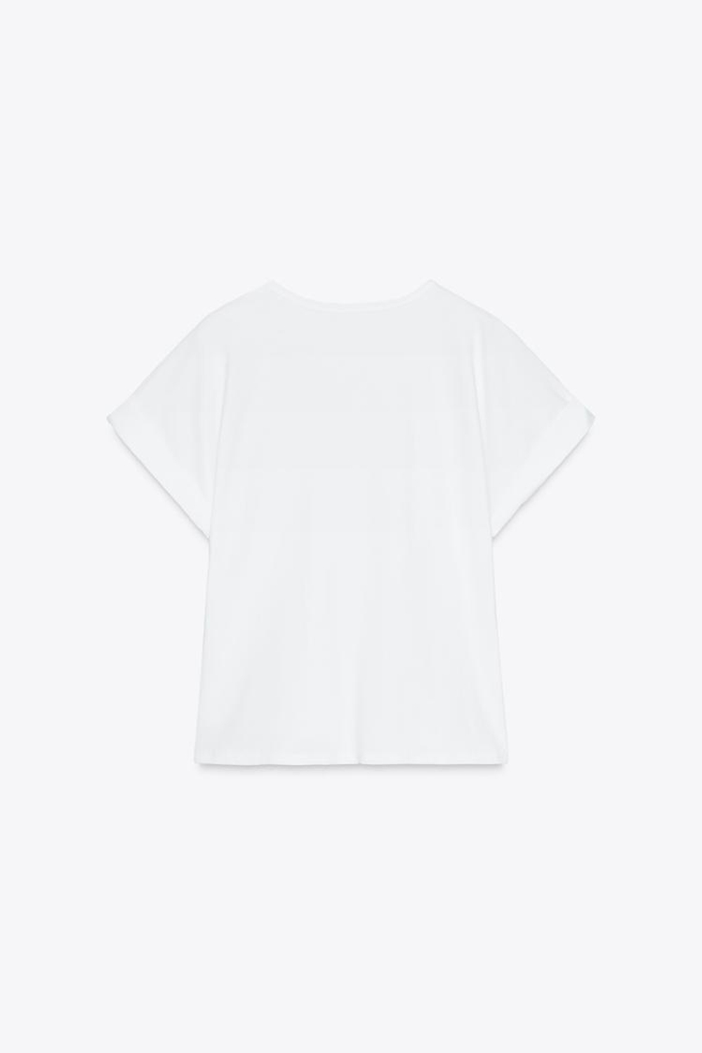 ZARA ФУТБОЛКА С КАРМАНОМ ИЗ ПОПЛИНА, БЕЛЫЙ