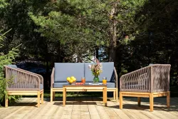 "Канны" лаунж-зона 4-местная из роупа со столиком "Канны" (серый гранит), основание дуб, роуп коричневый