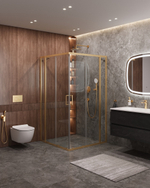 Душевой уголок Cezares MOLVENO-A-22-90+30-C-BORO-IV, 120х120х195, профиль брашированное золото, прозрачное стекло