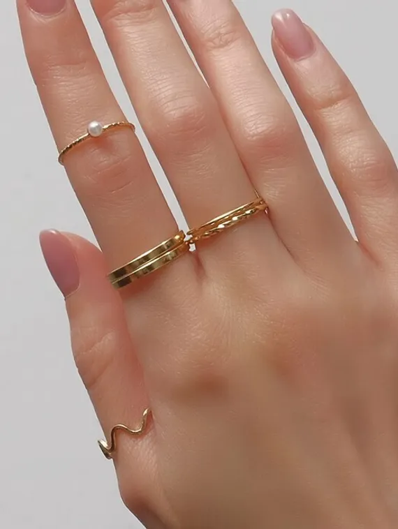 Кольцо набор 5 штук "Идеальные пальчики" плетение, цвет белый в золоте