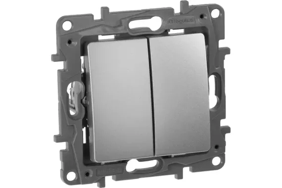 Выключатель Legrand Etika 2-клавишный алюминий 30170