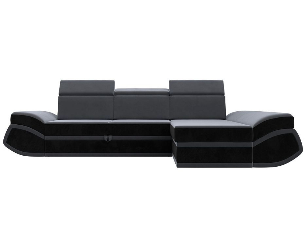 Диван угловой Лига-032 правый угол, Серый\Черный, Велюр, 121647
