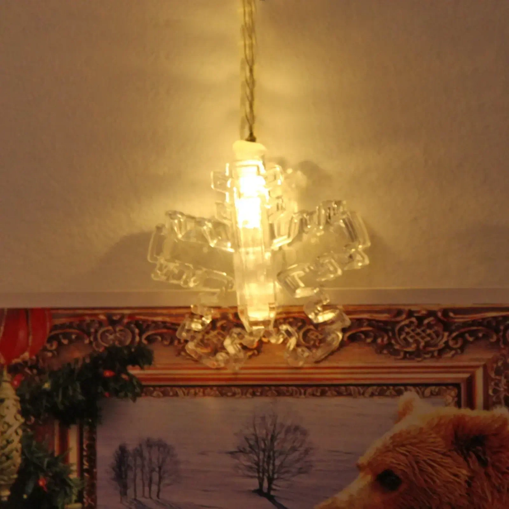 Гирлянда для дома 4,0 м 20 ламп LED с насадками СНЕЖИНКА Прищепка, прозрач.провод, Теплый белый