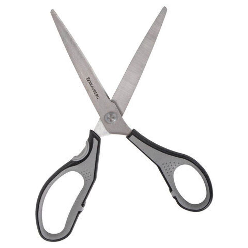 Ножницы BRAUBERG "SUPER", 230 мм, серо-черные, 2-х сторонняя заточка, эргономичные ручки, 237297