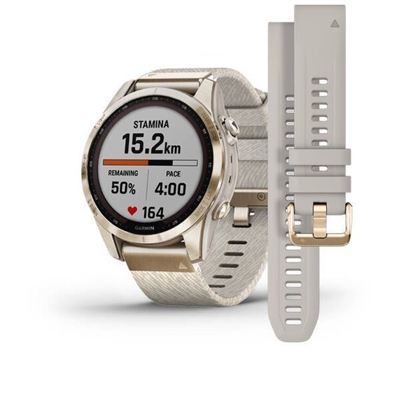 Умные часы Garmin FENIX 7S Sapphire Solar титановый кремовый с нейлоновым ремешком