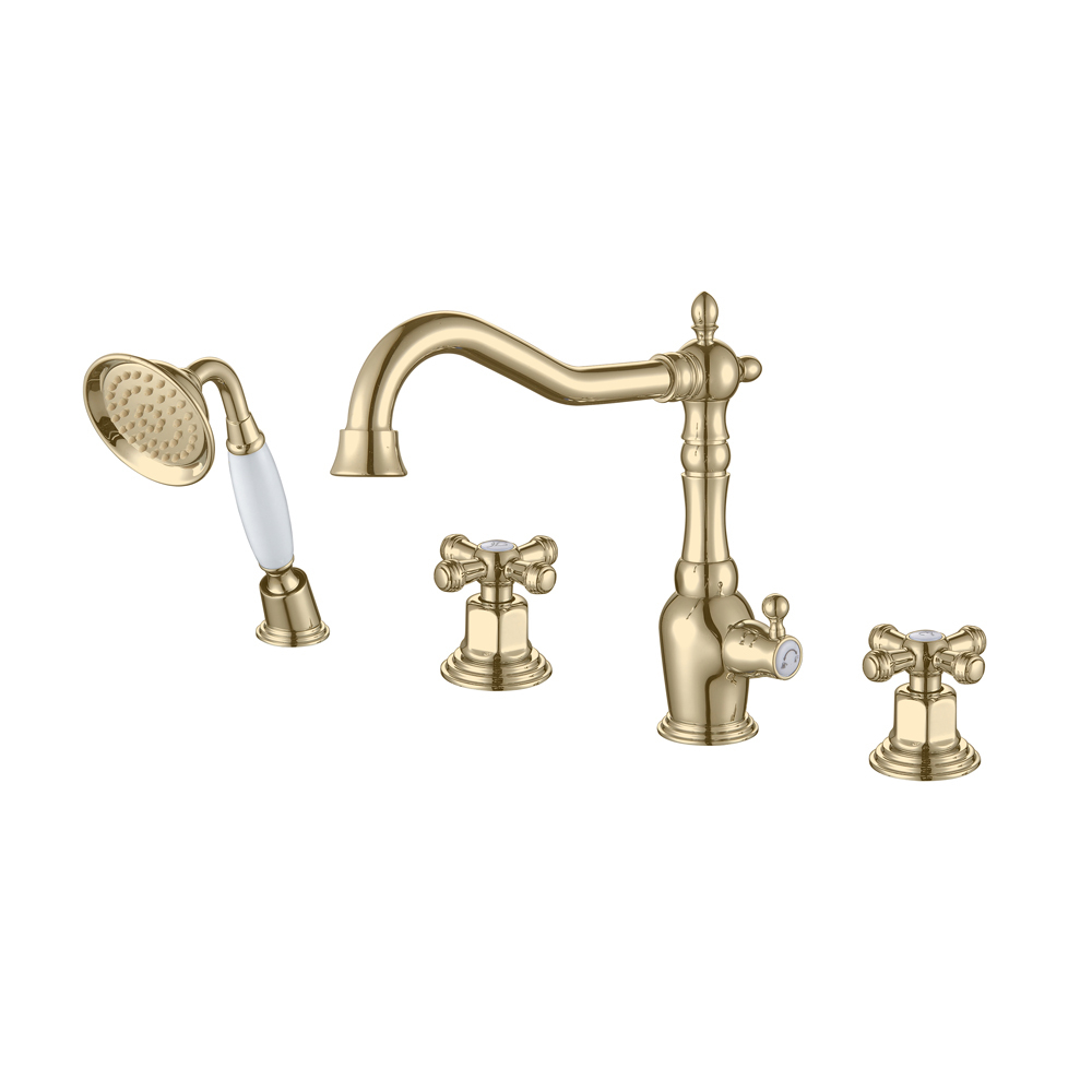 Смеситель на борт ванны V370132-E двухвентильный, золото, 4 отверстия