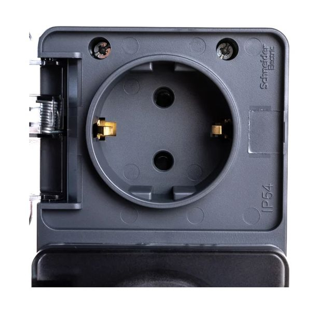 Розетка 2-м ОП AtlasDesign Profi54 16А IP54 250В с заземл. защ. шторки антрацит SE ATN544026