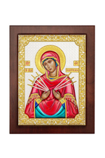 Семистрельная БМ, икона прямоугольная с рамкой, красное дерево, эмаль 150х190