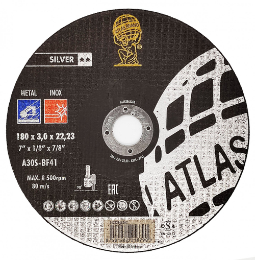 Диск отрезной по нержавеющей стали Atlas Inox A30S - T41 (180x3x22.23)